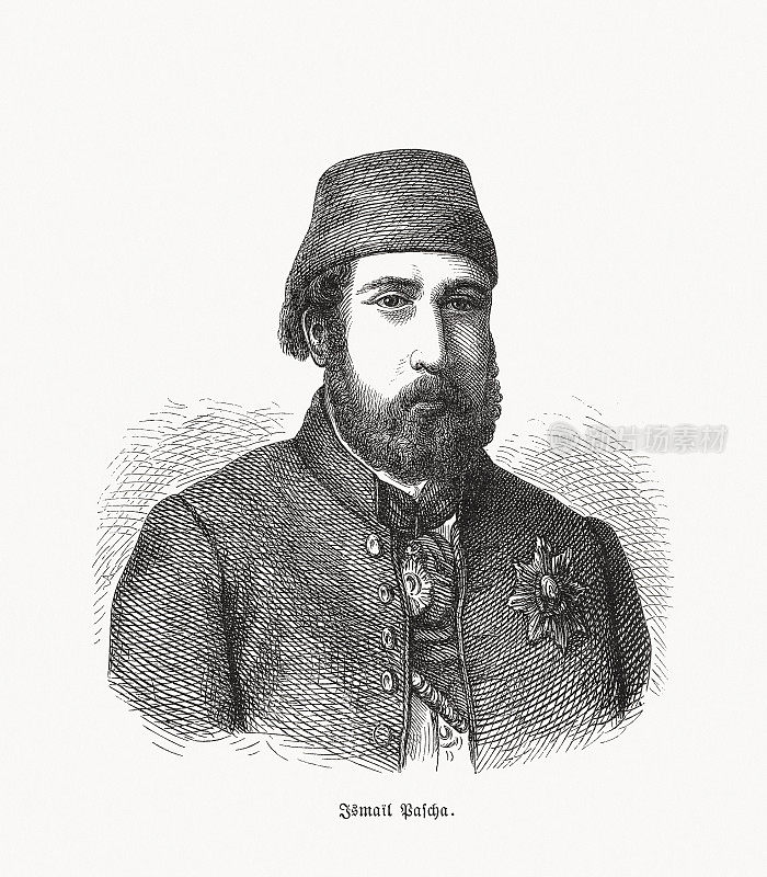 Ismail Pasha(1830-1895)，埃及Khedive，木刻，1893年出版